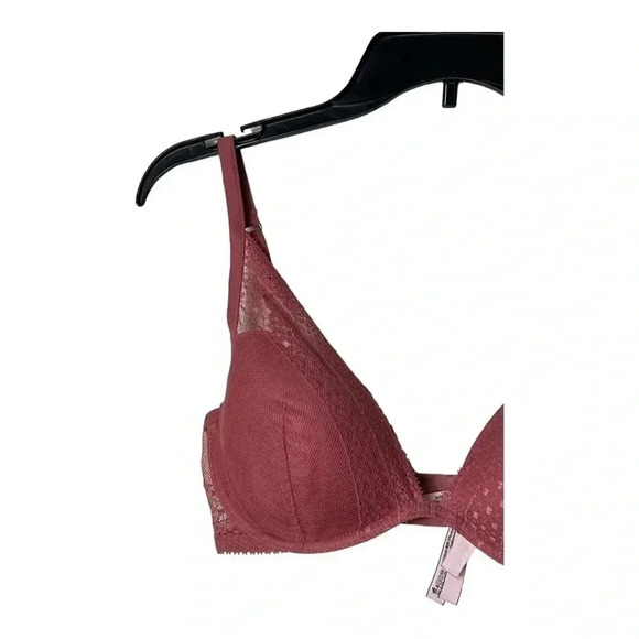 1304. INCREDIBLE BY VICTORIA’S SECRET PLUNGE LIGHTLY‎ PADDED BRA LACE BLUSH PINK - Picture 3 of 7